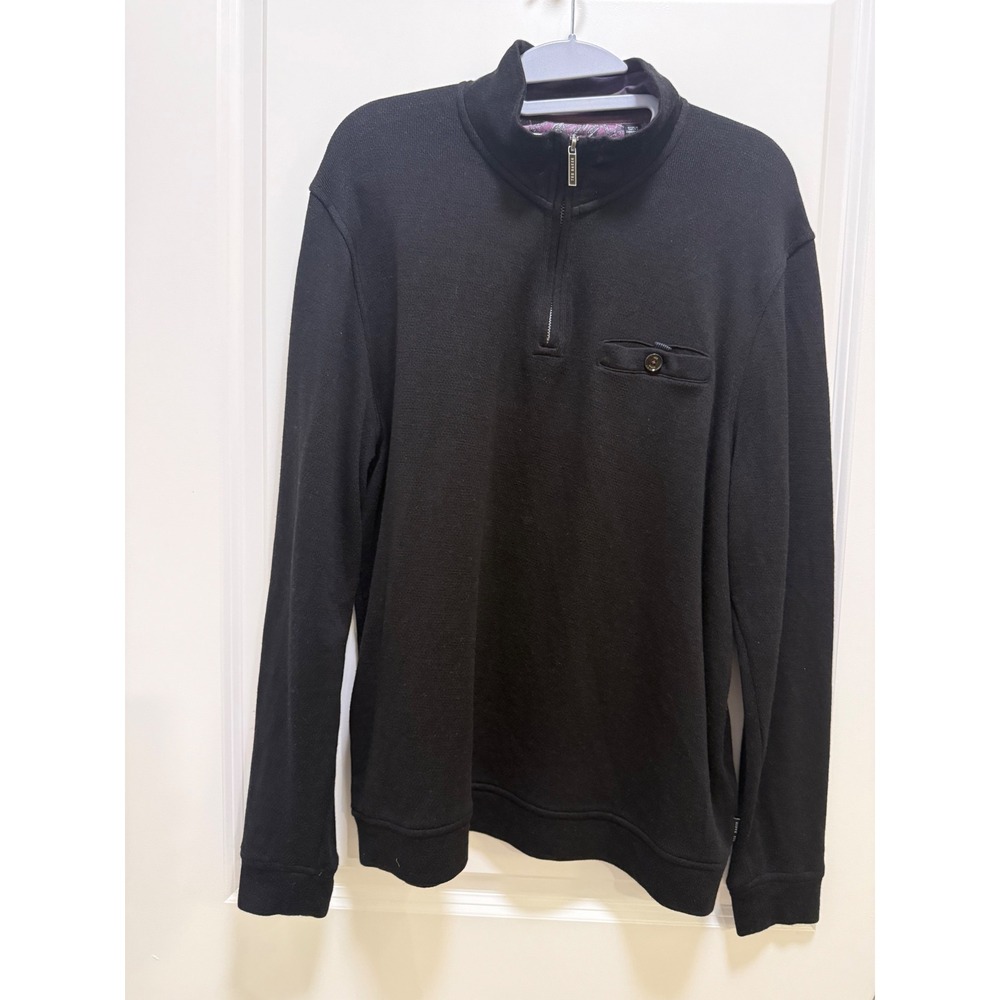 Ted Baker London Mens Black Quarter Zip Pullover Textured Sweater Size 5 XL
